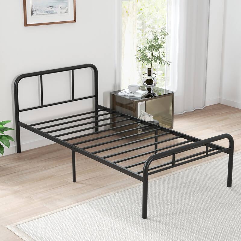 Gymax Twin Bed Frame Metal Platform Bed Base w/ Headboard & Footboard