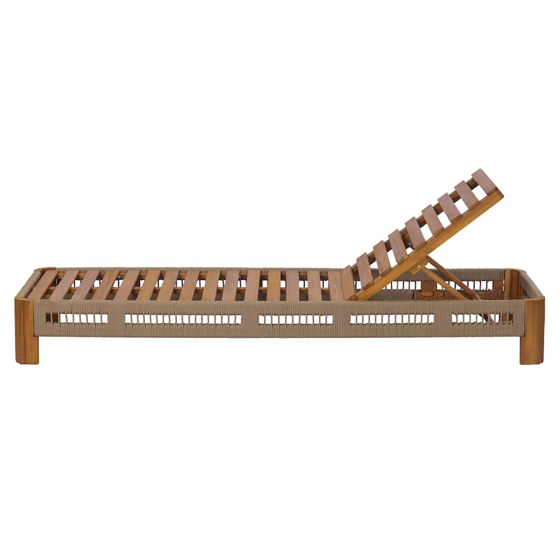 Christopher Knight Home - Delacroix Acacia Wood Outdoor Chaise Lounge with with Adjustable Backrest, Handwoven Rope Accents