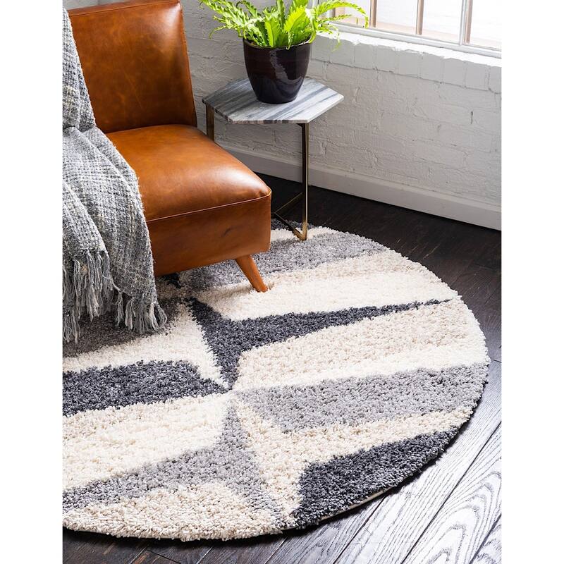 Shag Brico Collection Area Rug - 5' Round - Gray