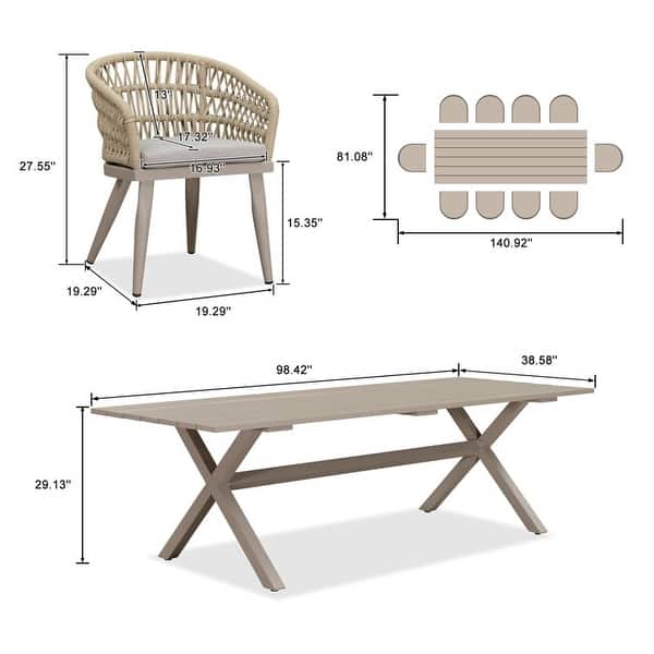 dimension image slide 0 of 4, PURPLE LEAF PE Rattan Outdoor Patio Furniture Dining Set with All Aluminum Frame