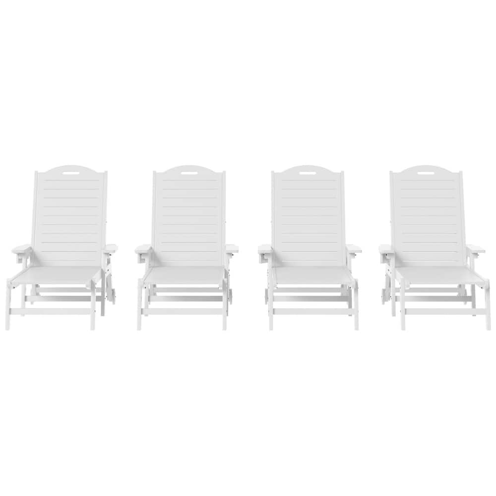 Brighton Outdoor Poly Reclining Chaise Lounge with Wheels & Cup Holder (Set of 4)