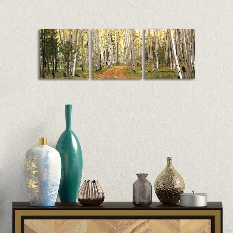 iCanvas "Aspen Trees In A Forest, Dixie National Forest, Utah, USA" by Panoramic Images 3-Piece Canvas Wall Art Set - 12x36x1.5