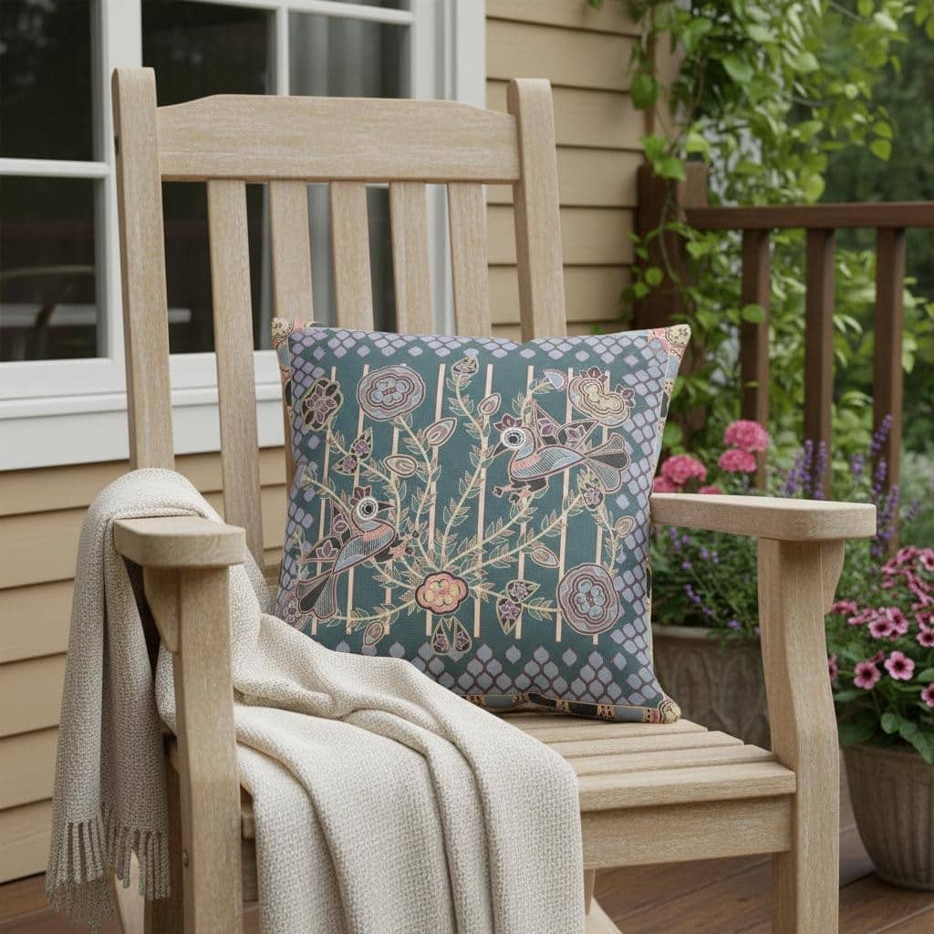 HomeRoots 18" x 18" Blue and Pink Peacock Blown Seam Floral Indoor Outdoor Throw Pillow - 18.00' X '5.00' X '18.00