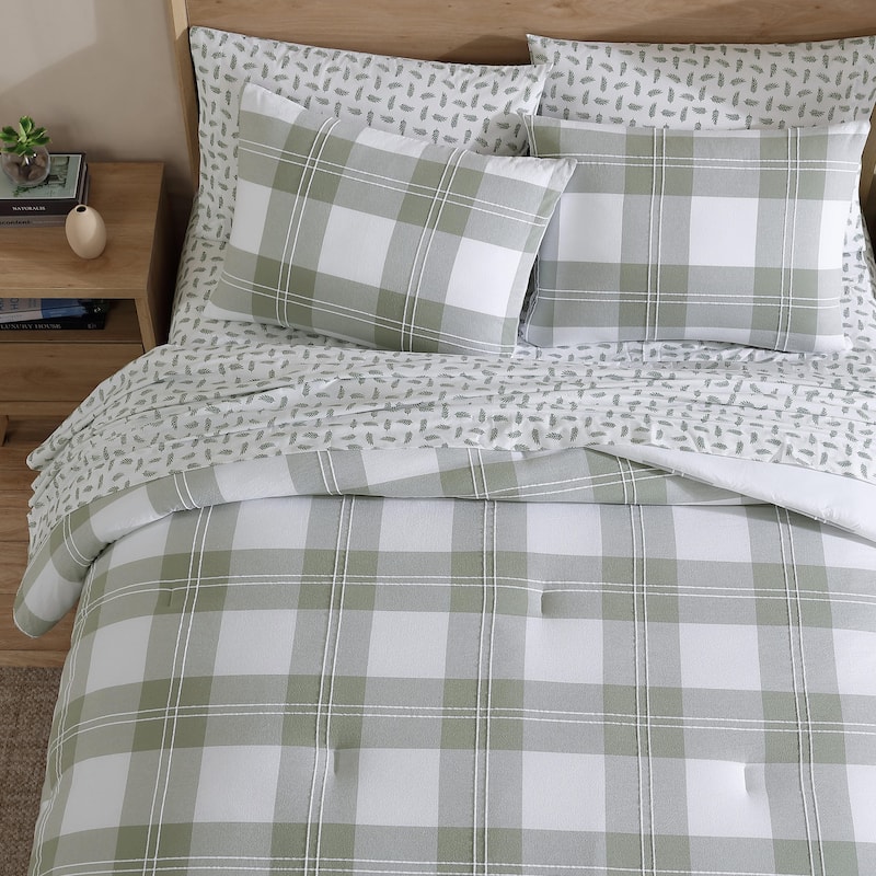 Eddie Bauer Mountain Embroidery Plaid Cotton Green Comforter Set