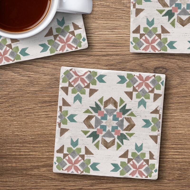 Absorbent Stone Beverage Coasters - Set of 4 - - Cotton Bouquet - Multi-61