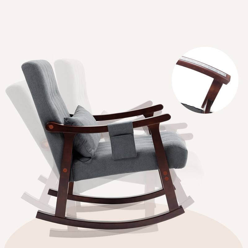 AVAWING Upholstered Rocking Chair with Massage Lumbar Support