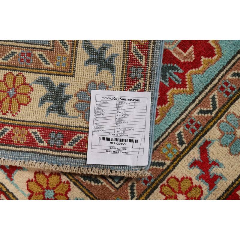 Aqua Blue Kazak Foyer Rug Handmade Wool Carpet - 2'7"x 4'3"