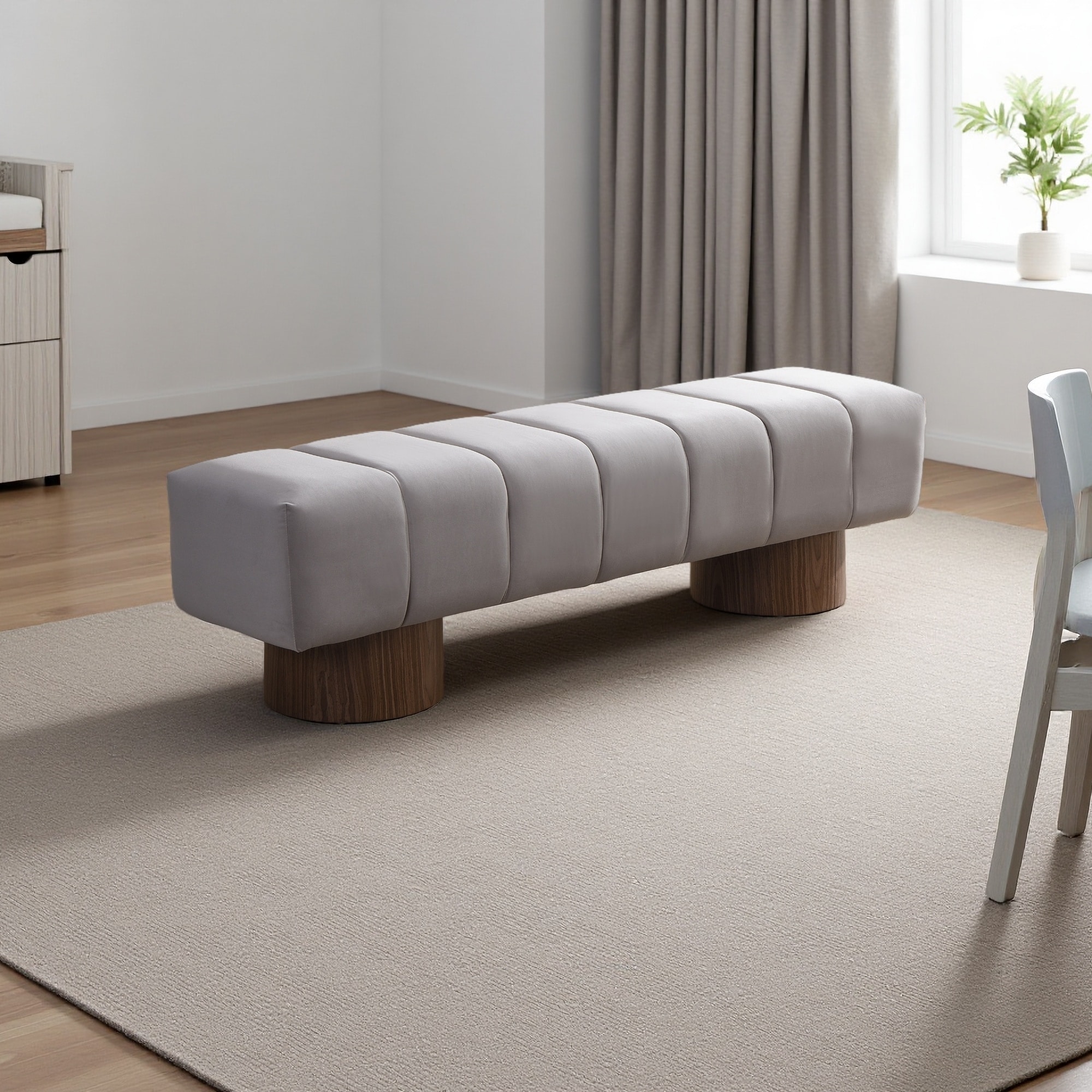 64"L Fabric Upholstered Bench with Wood Legs