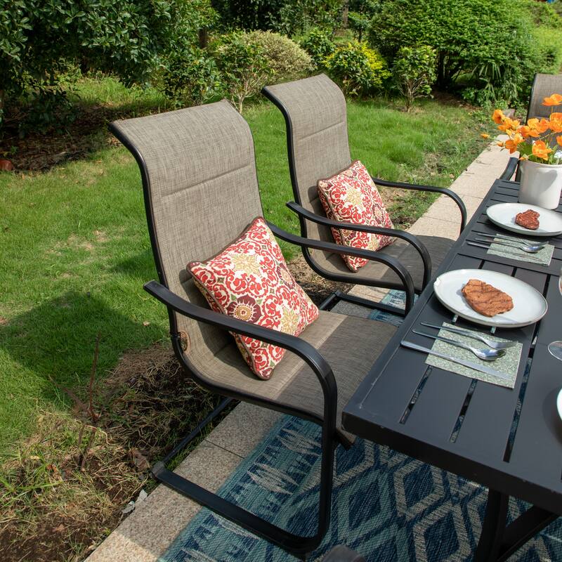 MAISON ARTS 9 Pieces Patio Dining Set, 60 Inch Square Metal Table and Sling Dining Rocking Chairs