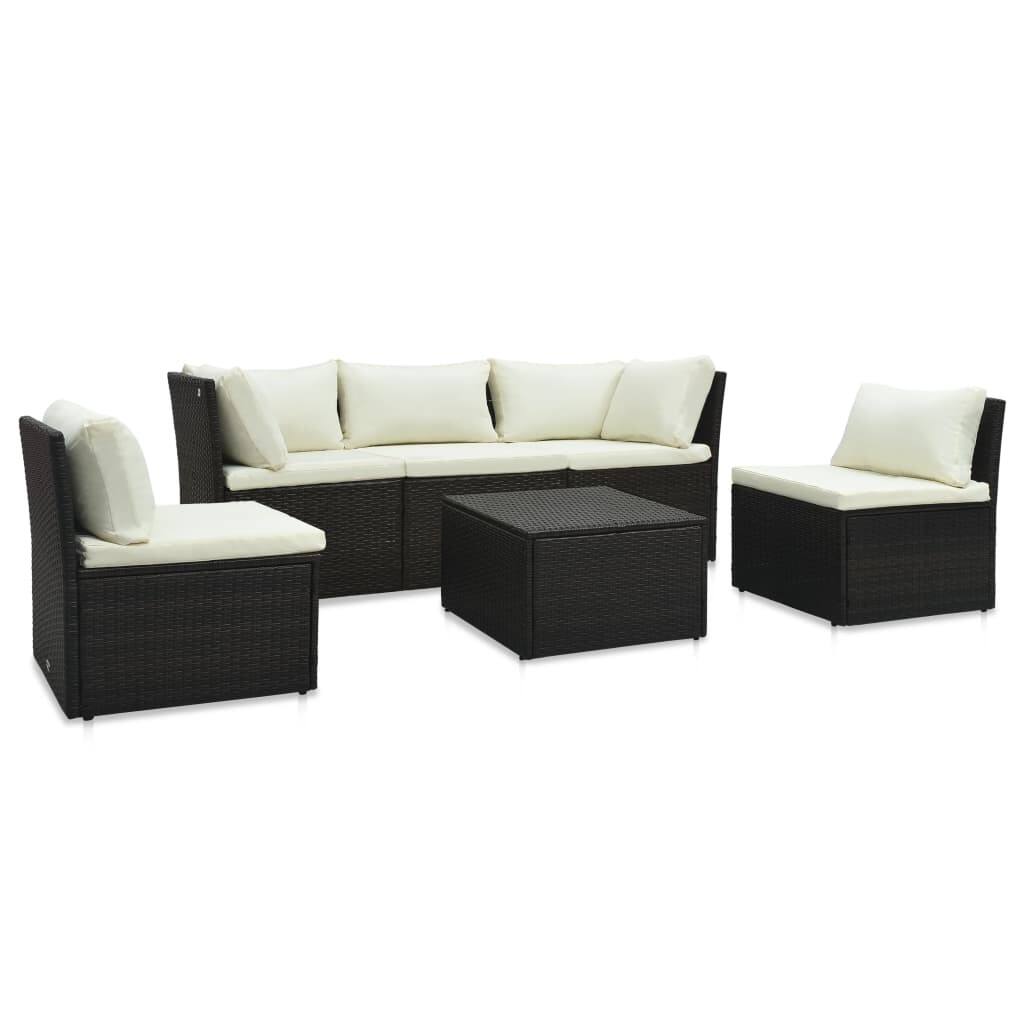 vidaXL Patio Lounge Set Garden Outdoor Sofa with Cushions 4 Piece PE Rattan - 70.9" x 24.8" x 26"
