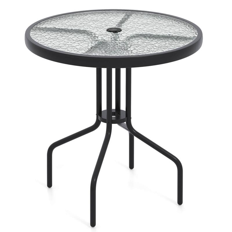 27.5" Outdoor Bistro Table Patio Round Dining Table w/ Umbrella Hole - Black