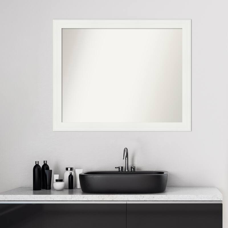 Non-Beveled Bathroom Wall Mirror - Vanity White Narrow Frame