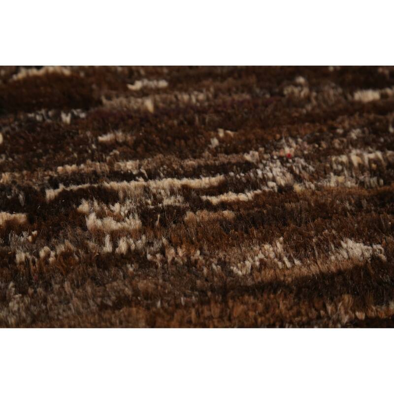 Brown Geometric Moroccan Area Rug Hand-Knotted Wool Carpet - 6'10" x 9'10"