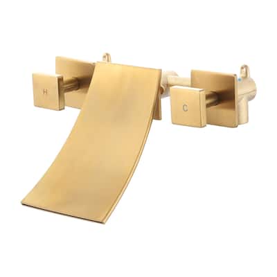 WOWOW Double Handle Wall Mount Waterfall Bathroom Bathtub Faucet