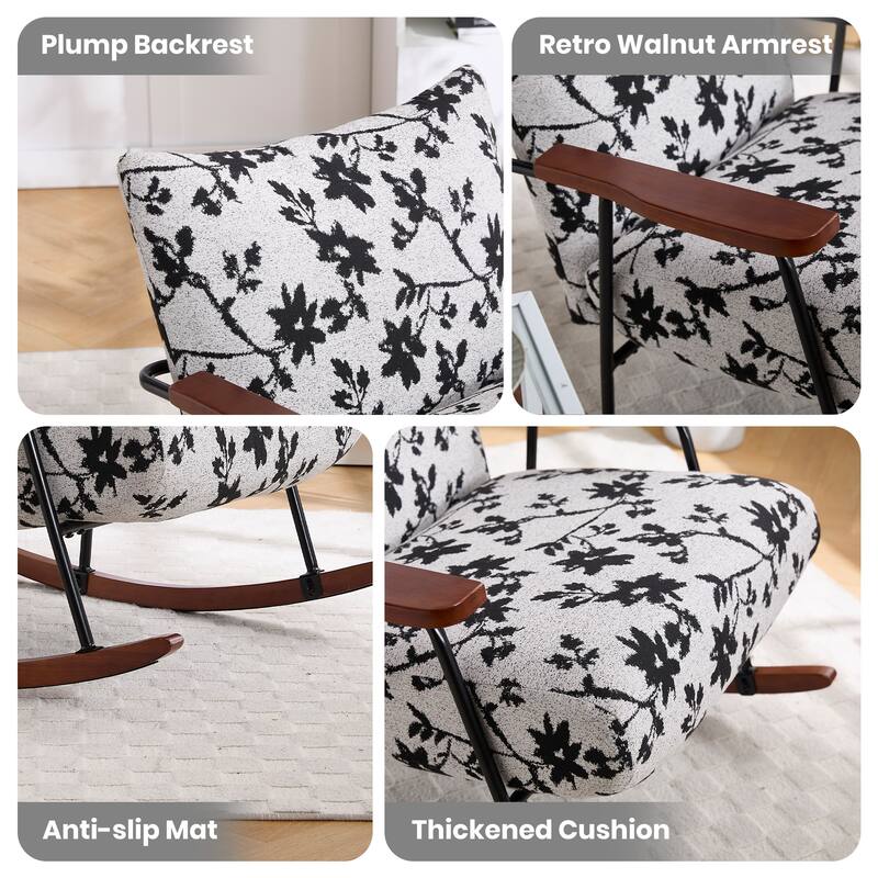 Fabric & Metal Modern Rocking Accent Chair with High-Density Foam Cushion and 300lb Weight Capacity