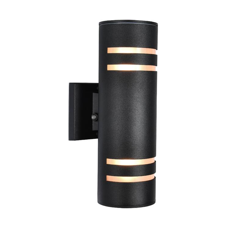 2-Light Industrial Vintage Black Linear Cylinder Patio Light Waterproof IP54 Lantern Outdoor Wall Sconces with Light Sensor