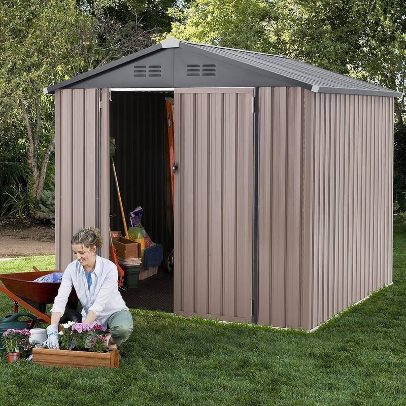 AECOJOY Outdoor Metal Storage Shed with Lockable Door