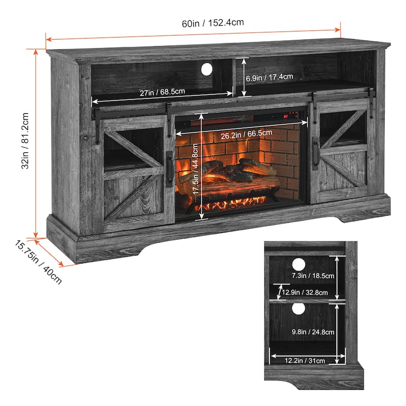 Dark Oak 60" Fireplace TV Stand with Remote Control and Double Safety Protection Device for TVs Up to 70"