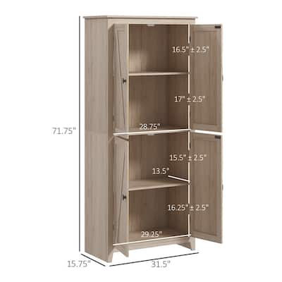 72" Freestanding 4-Door 4 Tiers Kitchen Pantry with Adjustable Shelves