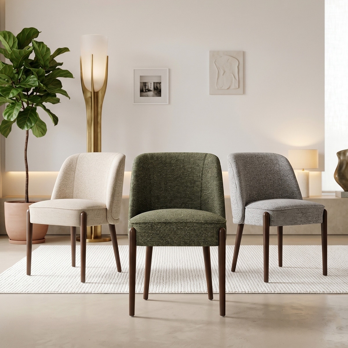 Modern 19.5" Upholstered Solid Wood Legs Dining Side Chair With Full Back (Set of 2)