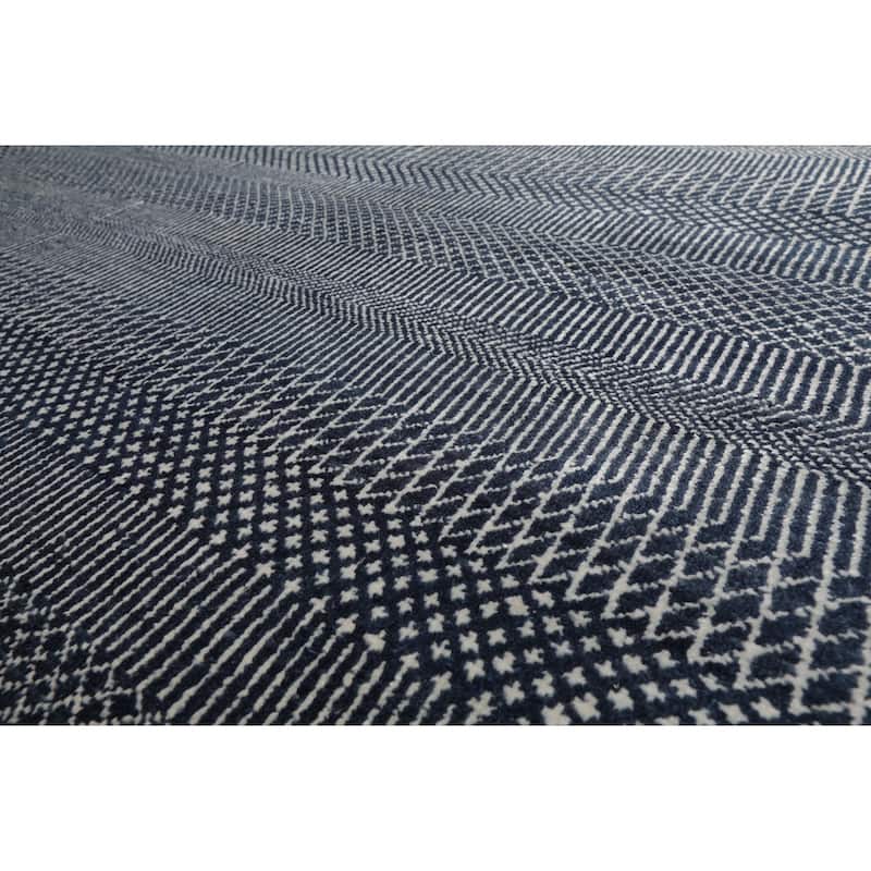 9'1''x12'2" Blue Tibetan Wool Hand Knotted Contemporary Oriental Rug - 9' 1'' x 12' 2''