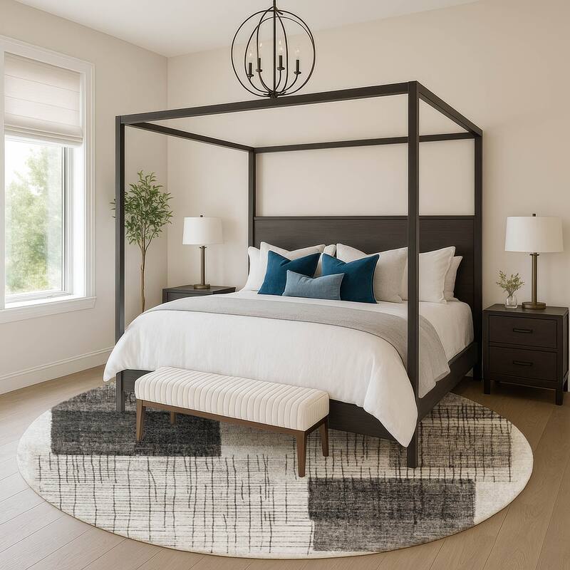 Premium Washable Super Soft Geo Hatch Mayfield Rug - Ivory - 8' x 8'