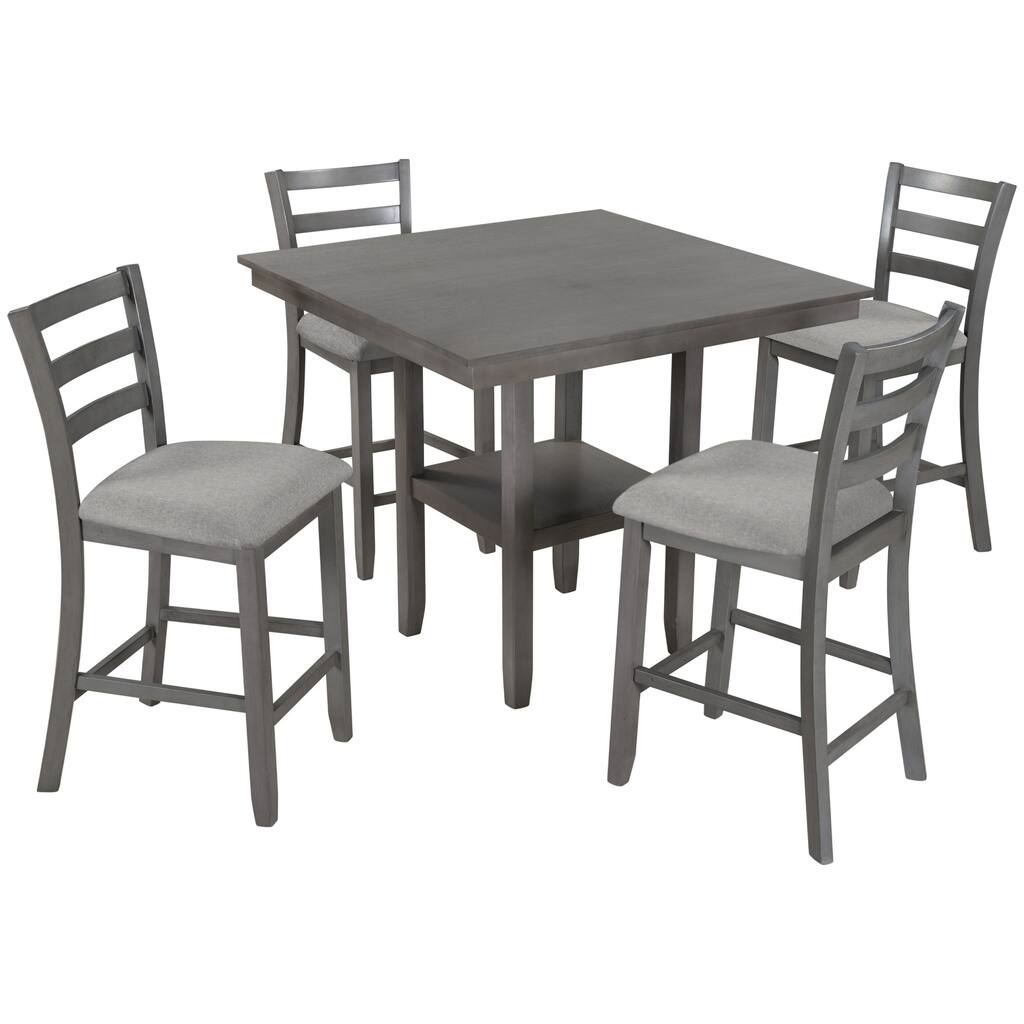 5-Piece Rustic Wood Counter Height Dining Table Set with 4 Padded Chairs for Country House City Apartment Dining Room