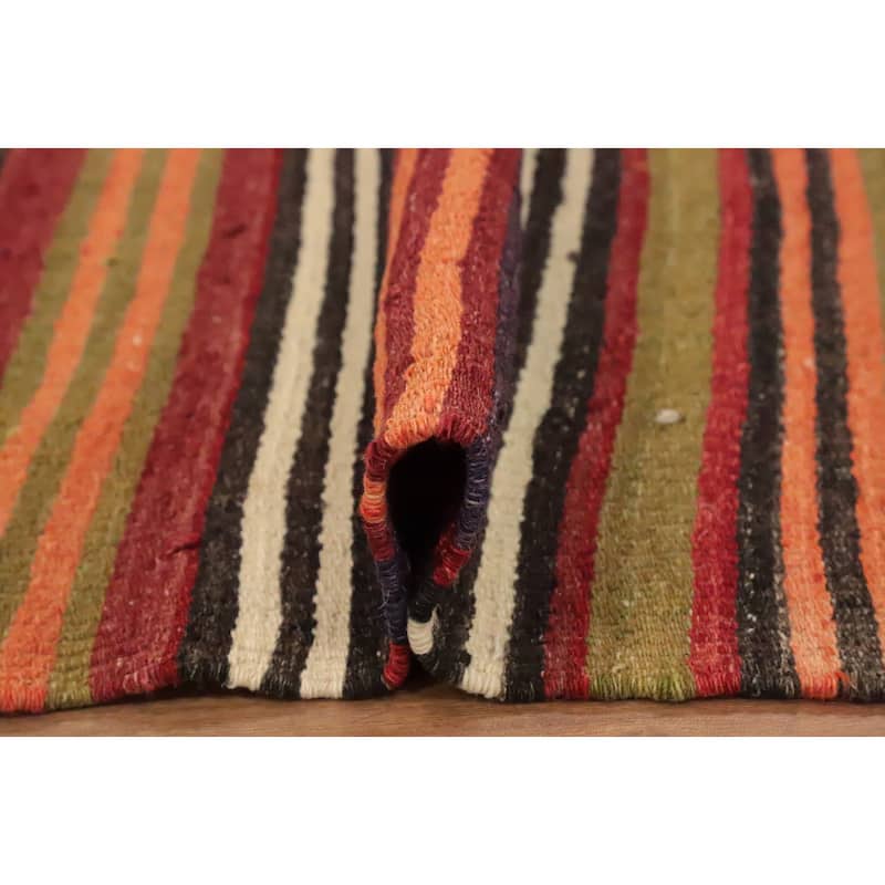 Hand Woven Oriental 100% Wool Carpet Southwestern Geometric Multi-Colored Kilim Area Rug - 11' 2'' X 4' 8''