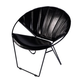 Harlan 18 in. Seat Height Round Leather and Iron Accent Chair