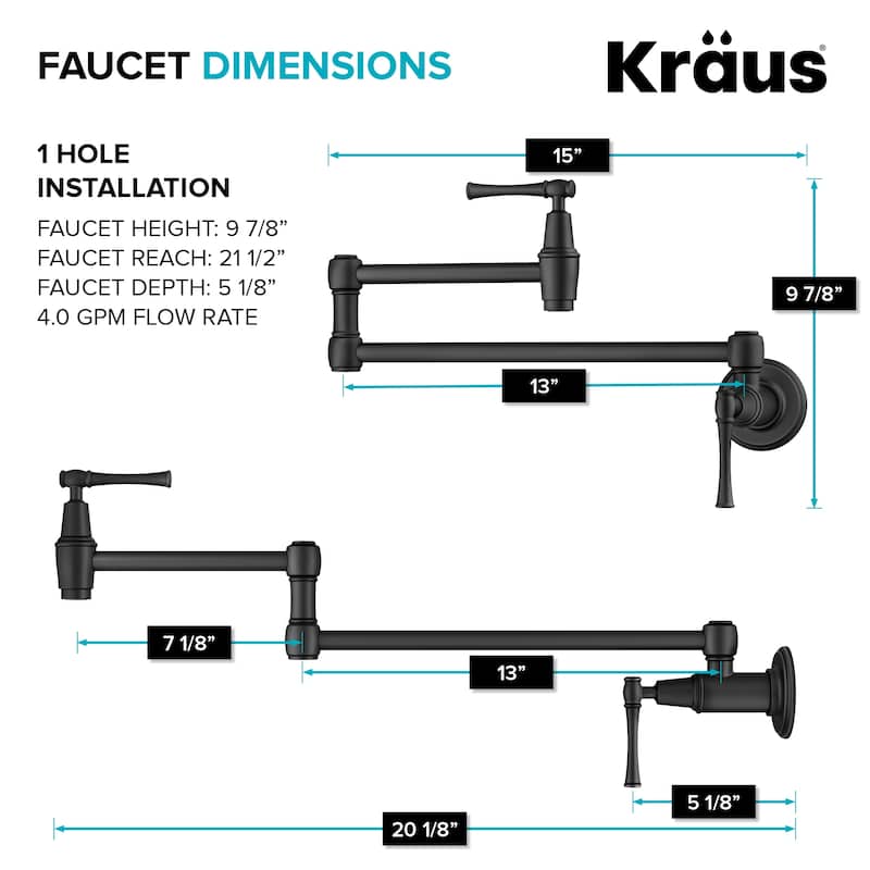 KRAUS Allyn Wall Mount Pot Filler Kitchen Faucet with Retractable Arm