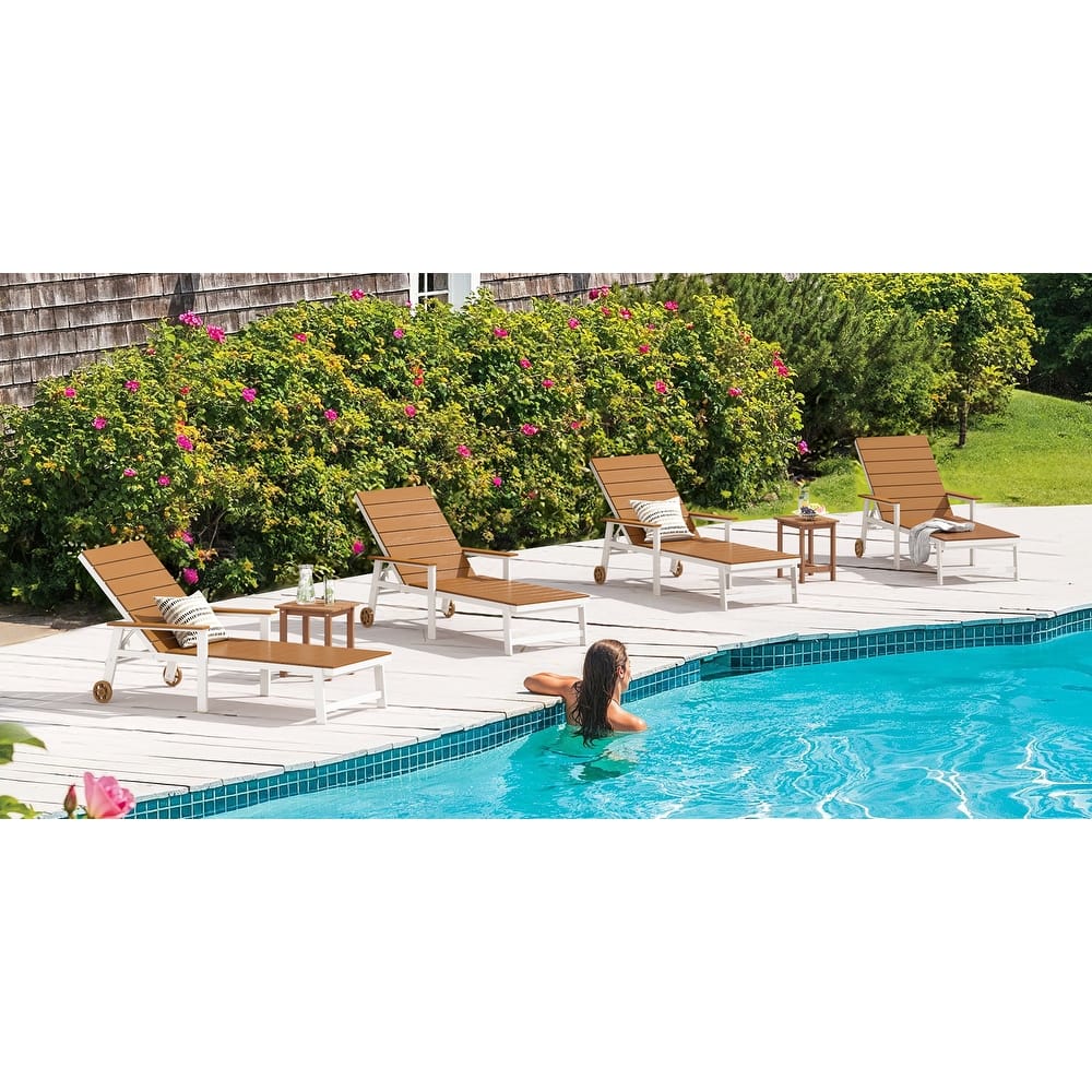 Patio HDPE Backrest Set of 4 Chaise Lounge Chair with Aluminum Frame, Adjustable Backrest and Wheels