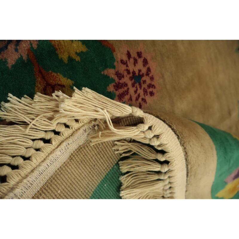 Hand Knotted Oriental 100% Wool Carpet Traditional Floral Brown Art Deco Area Rug - 11' 6'' X 8' 11''