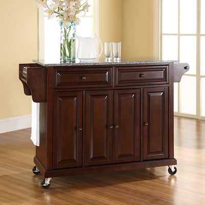 Crosley Full Size Granite Top Vintage Mahogany Kitchen Cart - 18"d x 51.5"w x 36"h