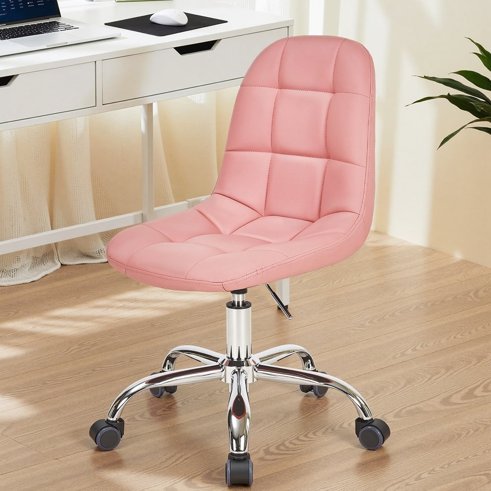 Javlergo PU Leather Armless Home Office Chair Height Adjustable 360° Swivel Computer Desk Chair with Wheels