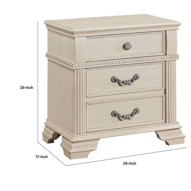 Crisp White 3 Drawer 28 in. W Nightstand with Sturdy Knob Pulls