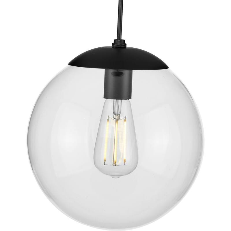 Atwell Collection 1-Light Clear Glass Matte Black Medium Pendant - 10 in x 10 in x 10.5 in - 10 in x 10 in x 10.5 in