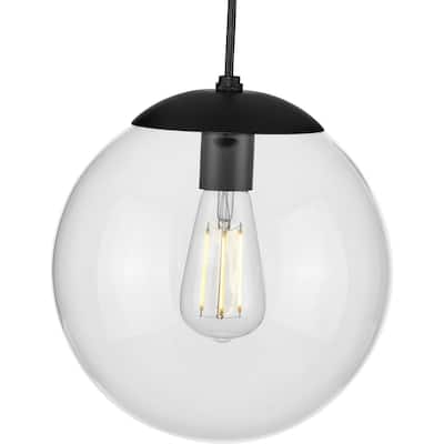 Atwell Collection 1-Light Clear Glass Matte Black Medium Pendant - 10 in x 10 in x 10.5 in