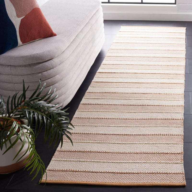 SAFAVIEH Handmade Flatweave Striped Kilim Sommer Cotton Rug - 2'3" x 8' Runner - Beige/Gold