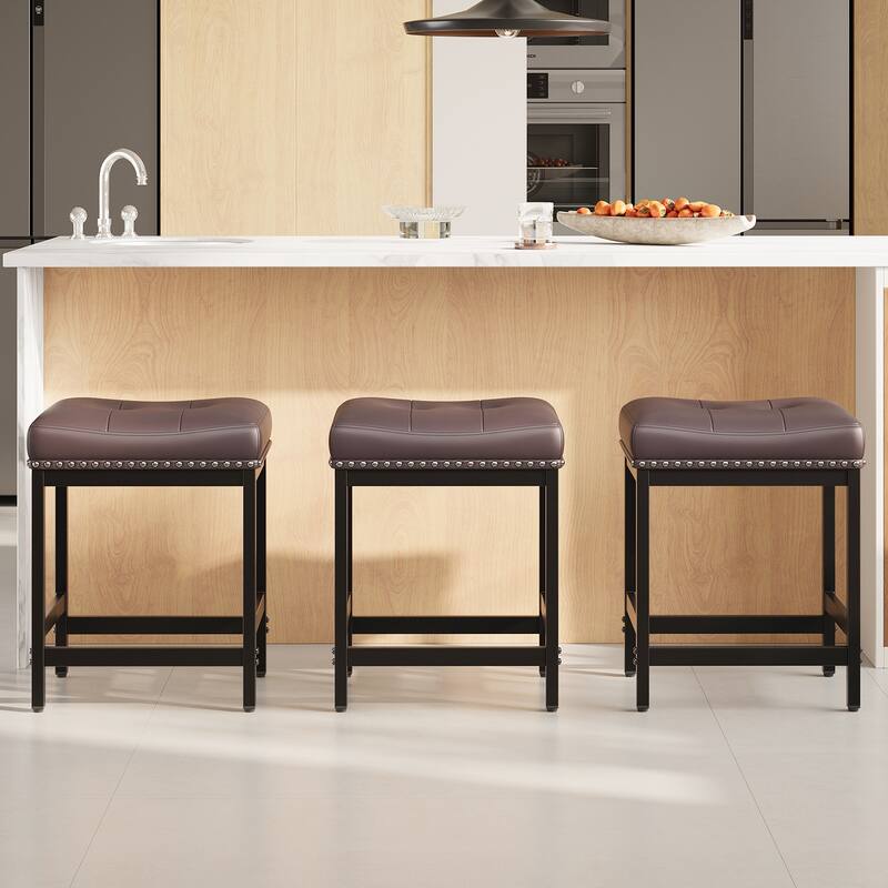 24.4" Backless Bar Stools Set of 2 - PU Leather Counter Height - Kitchen Island & Bar