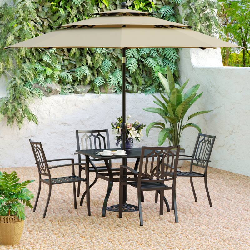 MAISON ARTS E-Coating Dining Set Metal Outdoor Patio Dining Set (Set of 5) - WithUmbrella-Beige