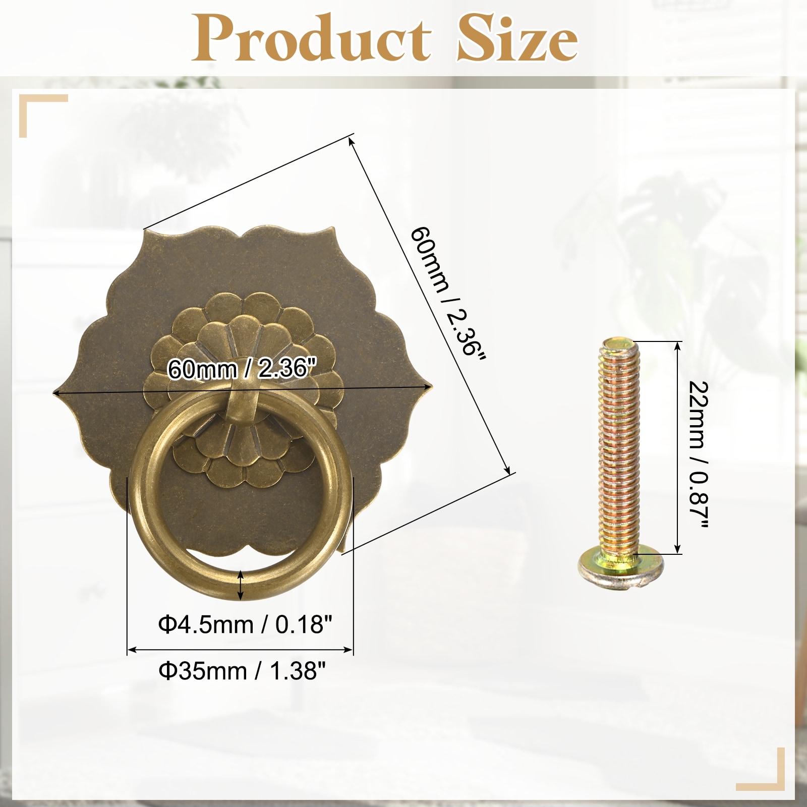 Vintage Ring Drawer Pulls with Screws Flower Shape for Cabinet Dresser Closet Cupboard