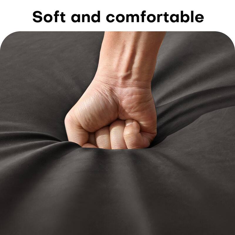 Faux Leather Round Ottoman for Living Room with Metal Legs