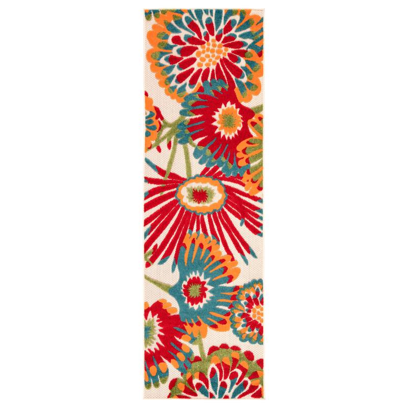 Balfour Indoor and Outdoor Floral Area Rug - 2'6" x 8' - Red/Orange