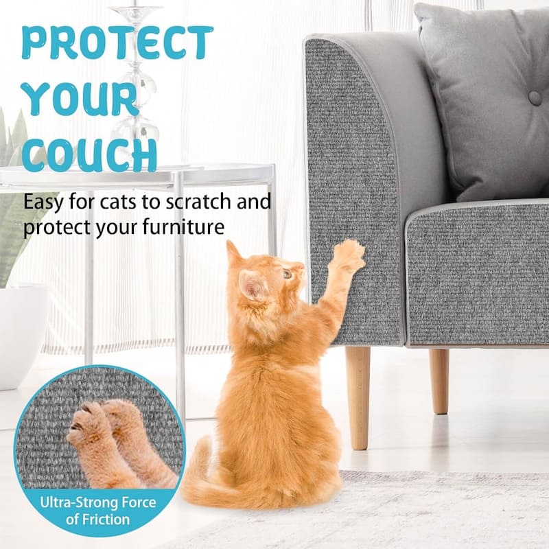 Cat Scratching Mat, Trimmable Self-Adhesive Scratcher Replacement Carpet for Cat Trees, Furniture & Walls - 15.8"Lx78.7"W