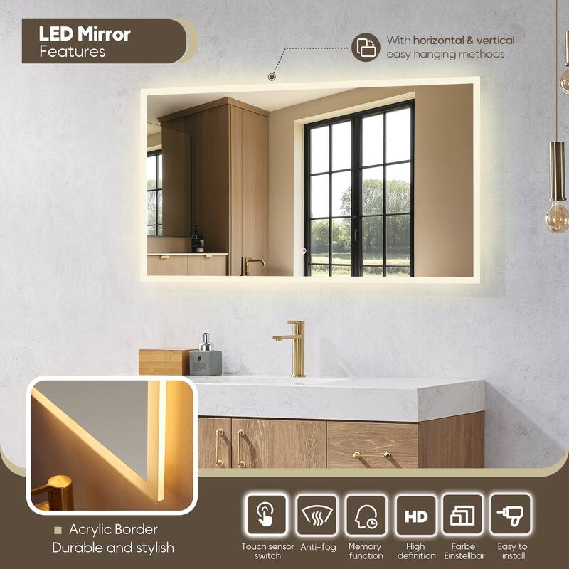 Alistair 60" Single Vanity with White Grain Stone Top and Mirror - 60" x 22"