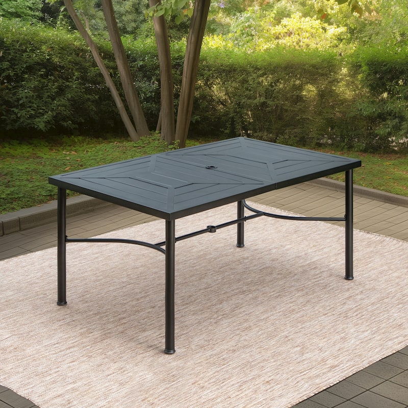 Outdoor Metal Dining Table Rectangle with Umbrella Hole for 6 People