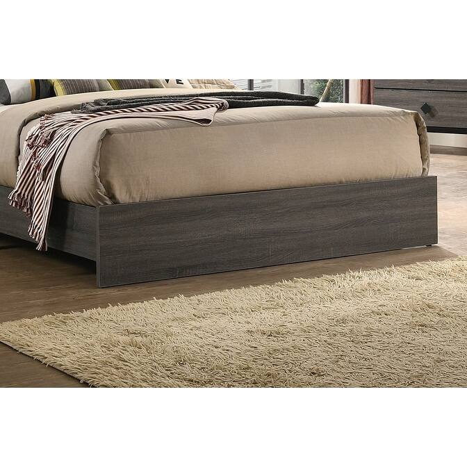 Queen Size Tufted Headboard Bed Frame in Gray Finish with Rubberwood Design