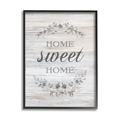 Stupell Home Sweet Home Floral Stencil Ornament Rustic Sign Framed Wall Art,Design by Bluebird Barn - Grey