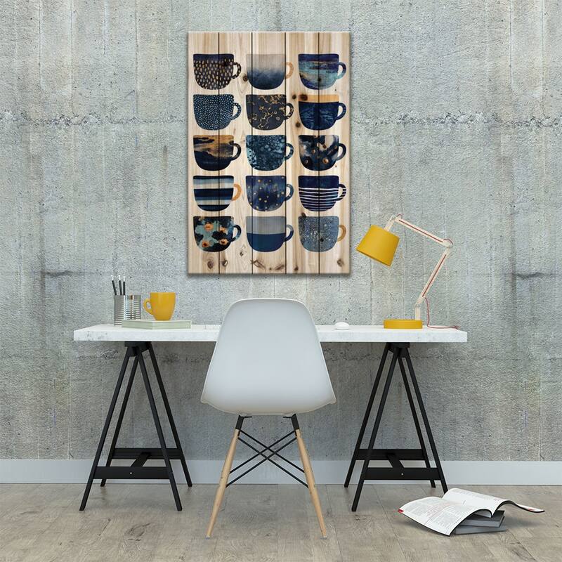 Pretty Blue Coffee Cups I Print On Wood by Elisabeth Fredriksson - Multi-Color