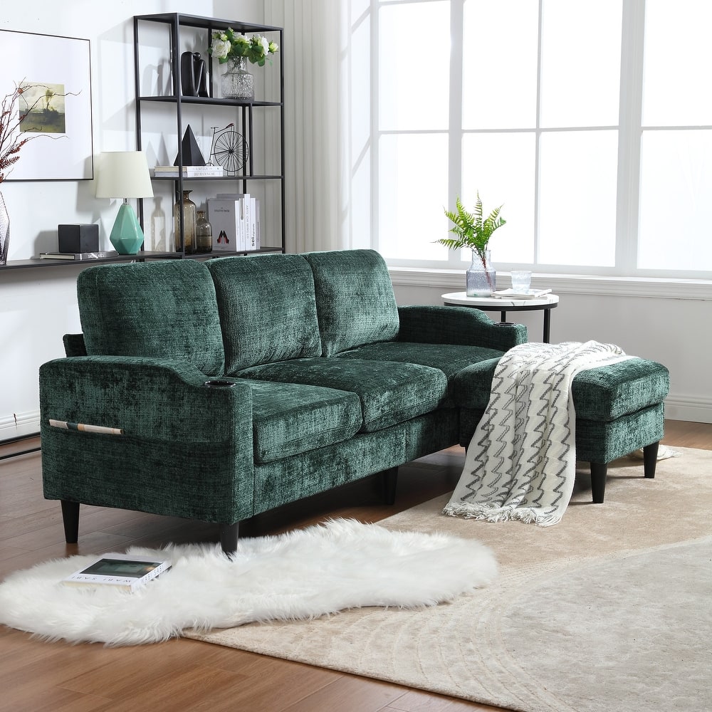 HOMEFUN Chenille Upholstered L-Shaped Living Room Sofa with Storage Ottoman